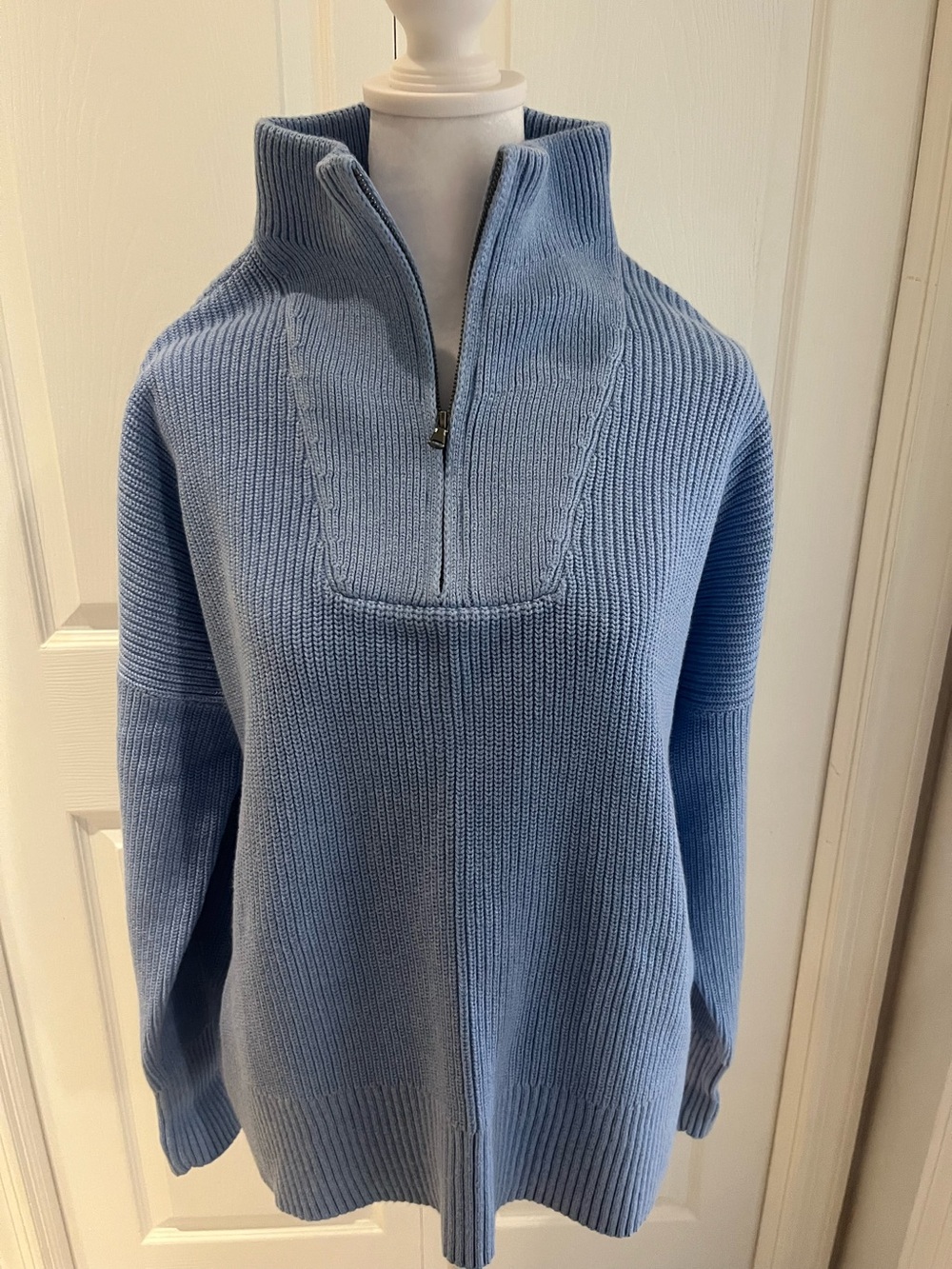 Lands' End Women’s Sky Blue Zip-Front Knit Sweater